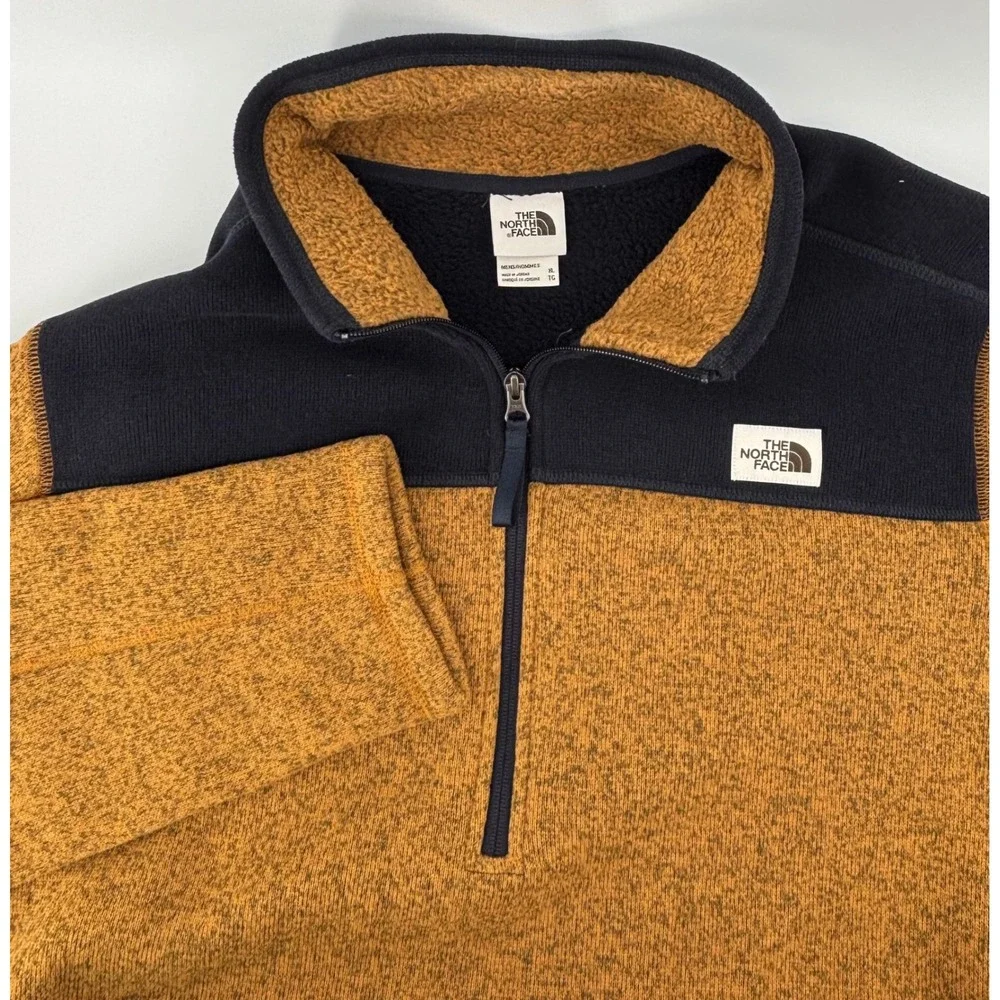 The North Face Gordon Lyons Quarter Zip Fleece Sweater Mens XL Brown Navy Blue